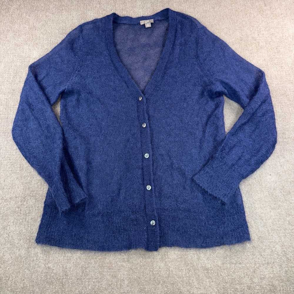 J. Jill Mohair Blend Cardigan Sweater Blue V-Neck Button Front Petite Small